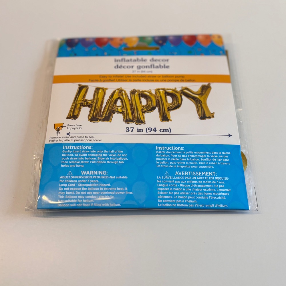 Gold Foil "Happy" Balloon Banner‎ Inflatable Decor 37 Inch Kids Party Supplies